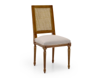Chaise ancienne style Louis XVI dossier canné assise tissu gris clair Chaise ancienne style Louis XVI dossier canné assise tissu gris clair