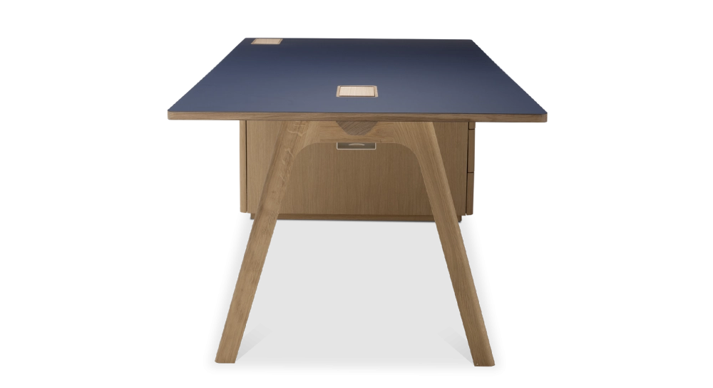 Bureau de direction chêne teinte naturelle plateau fenix bleu 200x100 Bureau de direction chêne teinte naturelle plateau fenix bleu 200x100