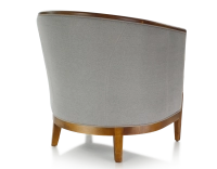 Fauteuil ancien accoudoirs moulurés bois teinte ancienne et tissu gris clair