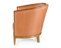 Fauteuil ancien accoudoirs moulurés bois teinte ancienne et cuir caramel Fauteuil ancien accoudoirs moulurés bois teinte ancienne et cuir caramel
