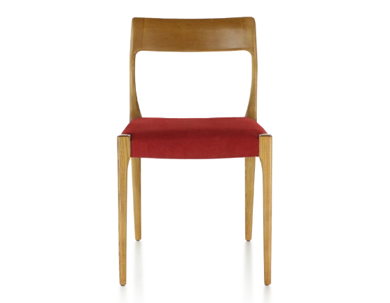 Scandinavian chair cherry stained wood burgundy fabric seat