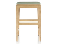 Tabouret de bar design H60 cm bois teinte naturelle assise cuir vert sauge Tabouret de bar design H60 cm bois teinte naturelle assise cuir vert sauge