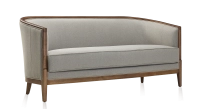 Canapé ancien 3 places bois teinte noyer et tissu gris clair Canapé ancien 3 places bois teinte noyer et tissu gris clair