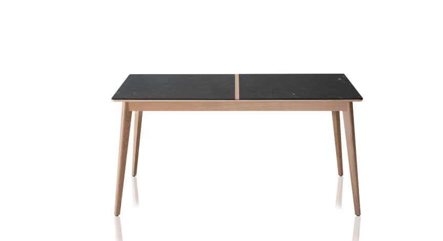 Table extensible en chêne naturel et céramique effet ardoise allonges chêne 210x90 cm