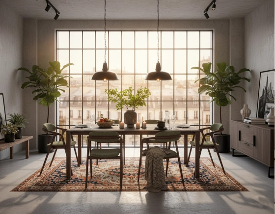 Scandinavian chair dark brown stained wood with a green mottled fabric seat.