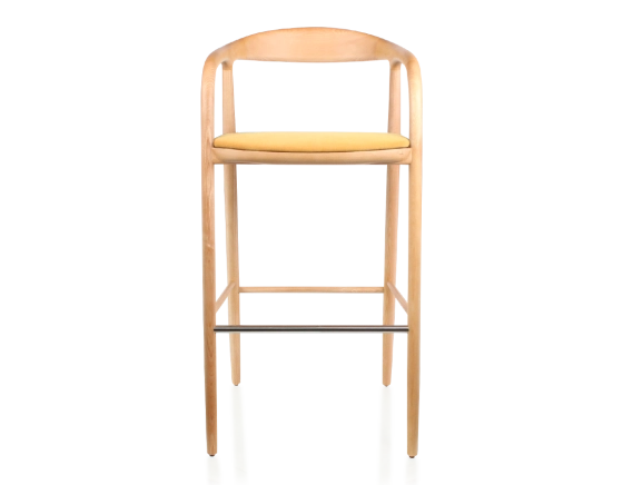 Tabouret de bar h80 cm teinte naturelle assise tissu jaune bois teinte naturelle et tissu jaune