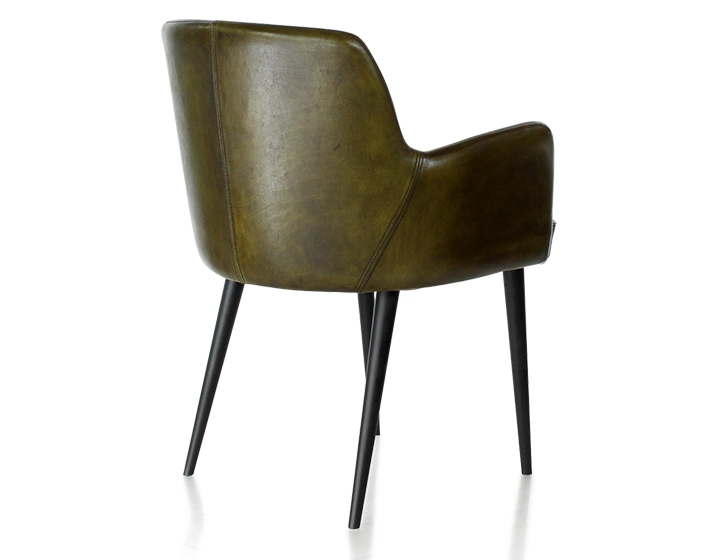 Chaise vintage avec accoudoirs cuir vert olive Chaise vintage avec accoudoirs cuir vert olive
