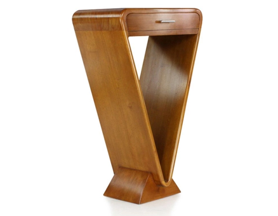 Art Deco console table with single drawer cherry-stained wood