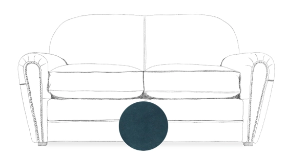 2 seater leather club sofa blue studded armrests