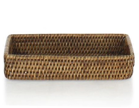 Rectangular brown rattan basket