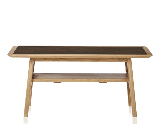 Table basse rectangulaire en chêne et céramique avec bois teinte naturelle plateau céramique brun oxydé 100x50 cm