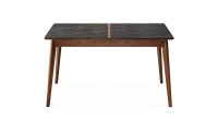 Table salle à manger en noyer et céramique 6 personnes avec bois teinte naturelle et plateau céramique effet marbre noir 140x100 cm Table salle à manger en noyer et céramique 6 personnes avec bois teinte naturelle et plateau céramique effet marbre noir 140x100 cm