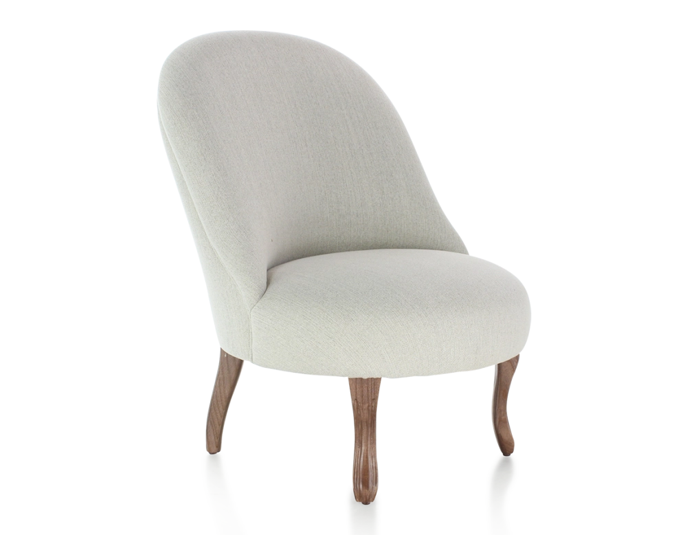 Fauteuil crapaud sans accoudoirs pieds bois teinte noyer et tissu beige naturel Fauteuil crapaud sans accoudoirs pieds bois teinte noyer et tissu beige naturel