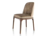 Chaise design bois teinte marron foncé et tissu velours taupe clair