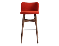 Bar stool h80 cm dark brown stained wood, burnt orange fabric seat Bar stool h80 cm dark brown stained wood, burnt orange fabric seat