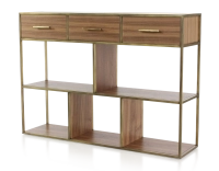 Console design noyer teinte naturelle et métal patine laiton Console design noyer teinte naturelle et métal patine laiton