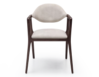 Designer armchair dark brown stained wood and sand velvet fabric. Designer armchair dark brown stained wood and sand velvet fabric.