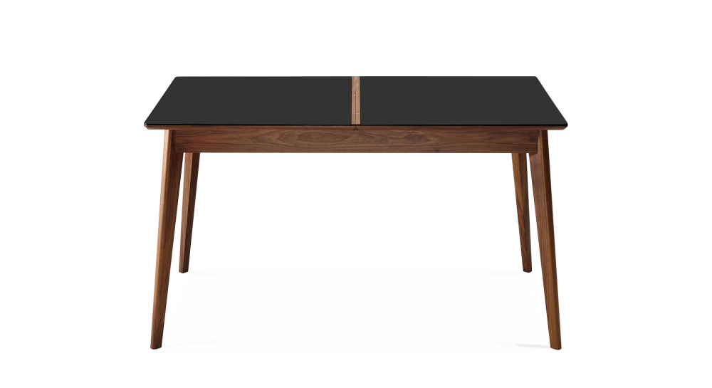 Table extensible 6 à 12 personnes en noyer et céramique allonges bois avec bois teinte naturelle et plateau céramique noir unie 140x100 cm Table extensible 6 à 12 personnes en noyer et céramique allonges bois avec bois teinte naturelle et plateau céramique noir unie 140x100 cm