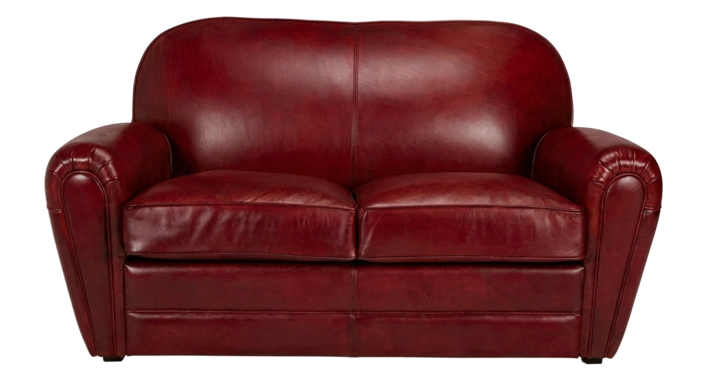 Sofá club de piel de 2 plazas rojo carmín reposabrazos ribete