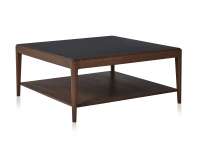 Table basse carrée en chêne et céramique avec tablette en bois teinte marron foncé plateau céramique brun oxydé 100x100 cm Table basse carrée en chêne et céramique avec tablette en bois teinte marron foncé plateau céramique brun oxydé 100x100 cm