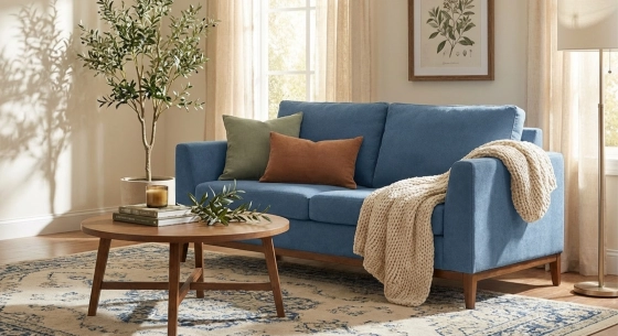 Canapé design 2 places tissu bleu jean