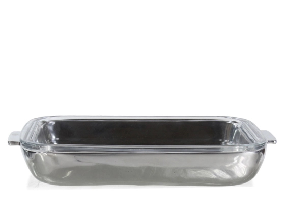 Rectangular cast aluminium and pyrex baking dish