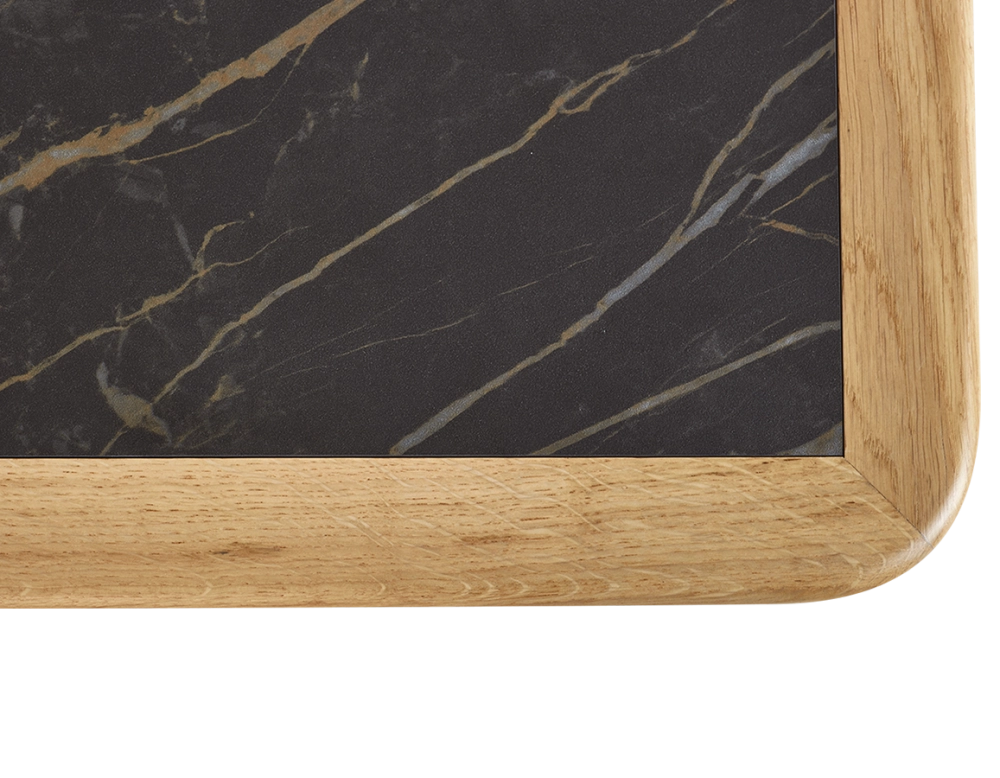 Table basse rectangulaire en chêne et céramique avec bois teinte naturelle plateau céramique effet marbre noir 100x50 cm Table basse rectangulaire en chêne et céramique avec bois teinte naturelle plateau céramique effet marbre noir 100x50 cm