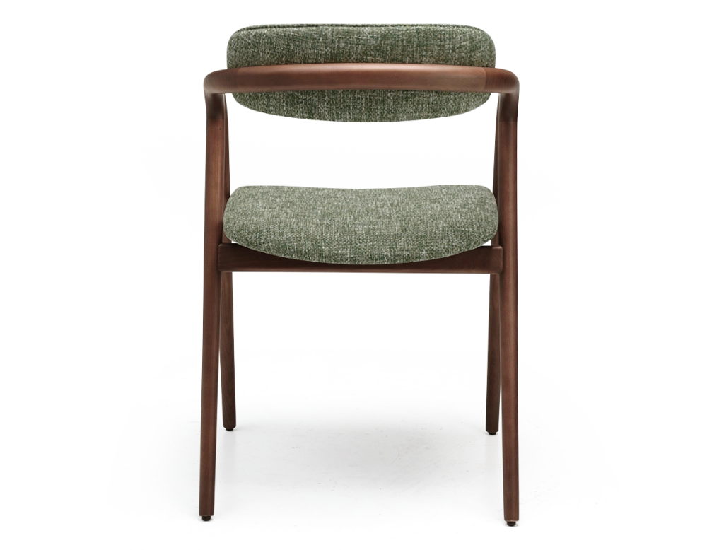 Scandinavian chair walnut wood with a beige mottled green fabric seat. Scandinavian chair walnut wood with a beige mottled green fabric seat.