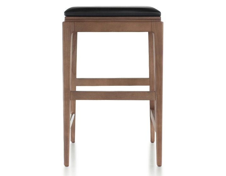 H60 cm designer bar stool walnut stained wood, ebony leather seat H60 cm designer bar stool walnut stained wood, ebony leather seat