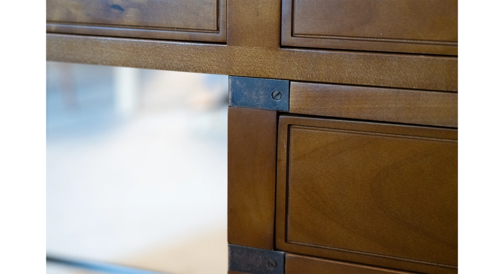 Navy desk in wood and leather bois teinte merisier et cuir vert