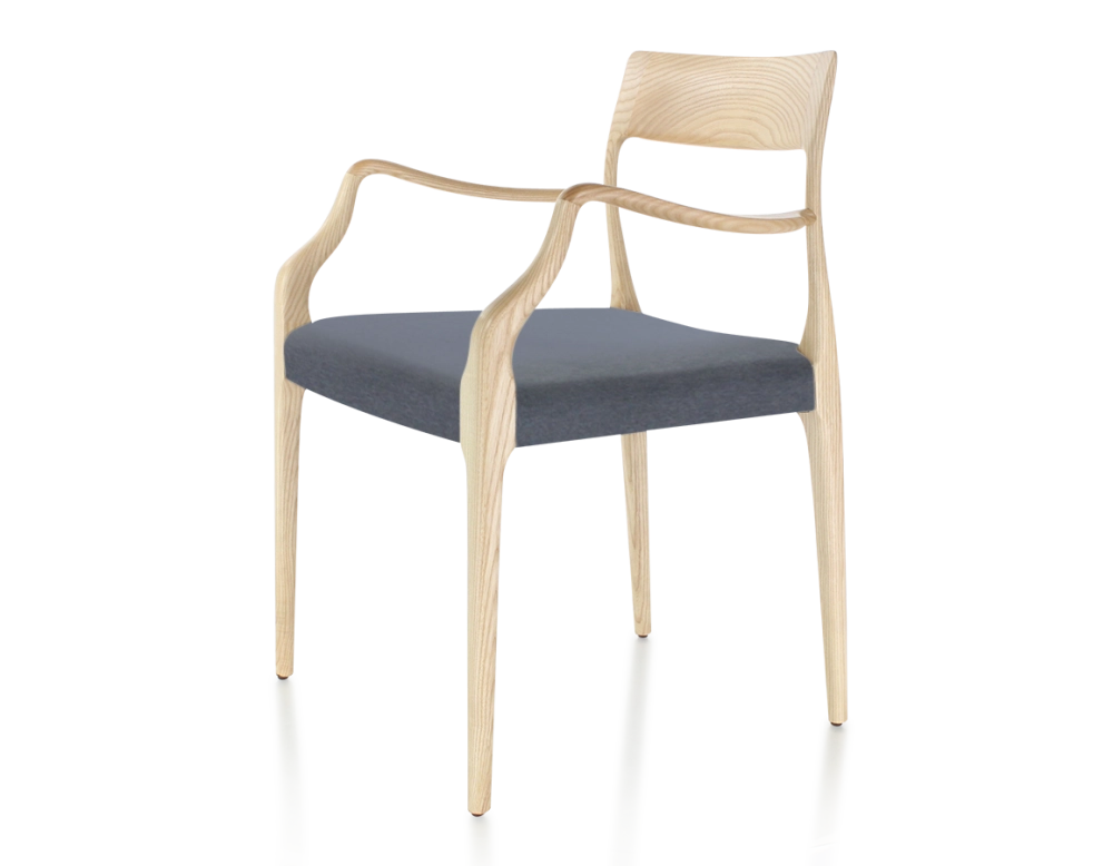 Chaise scandinave avec accoudoirs bois teinte naturelle assise tissu gris Chaise scandinave avec accoudoirs bois teinte naturelle assise tissu gris