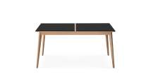 Table extensible 8 à 14 personnes en chêne et céramique allonges bois avec bois teinte naturelle et plateau céramique noir unie 210x100 cm Table extensible 8 à 14 personnes en chêne et céramique allonges bois avec bois teinte naturelle et plateau céramique noir unie 210x100 cm
