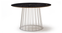 Round dining table in oak and ceramic. white metal base and black marble-effect ceramic top m3 120x120 Round dining table in oak and ceramic. white metal base and black marble-effect ceramic top m3 120x120