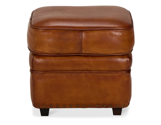 Leather pouffe light brown studded edge