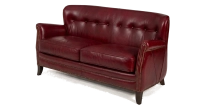Canapé club cuir 2 places rouge carmin accoudoirs cloutés