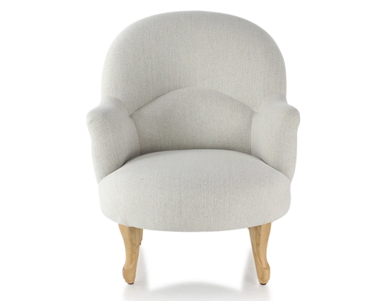 Fauteuil crapaud avec accoudoirs pieds bois teinte naturelle et tissu beige naturel