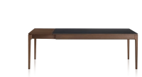 Table extensible 8 à 12 personnes en chêne et céramique allonges bois avec bois teinte marron foncé et plateau céramique noir unie 180x100 cm Table extensible 8 à 12 personnes en chêne et céramique allonges bois avec bois teinte marron foncé et plateau céramique noir unie 180x100 cm
