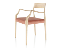Scandinavian armchair with armrests natural wood stain, seat pale pink velvet fabric Scandinavian armchair with armrests natural wood stain, seat pale pink velvet fabric