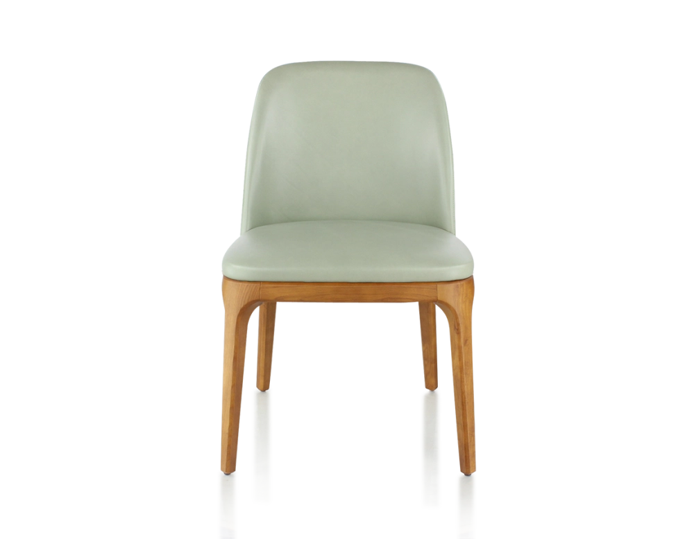 Chaise design bois teinte merisier et cuir cuir vert sauge Chaise design bois teinte merisier et cuir cuir vert sauge