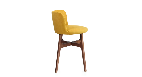 Taburete de bar h60 cm madera tinte nogal asiento tejido amarillo