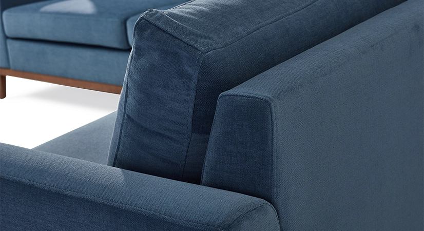 Canapé d'angle 5 places tissu bleu jean (2G - A - 2D) Canapé d'angle 5 places tissu bleu jean (2G - A - 2D)