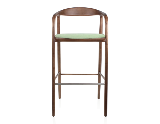 Bar stool h80 cm dark brown tint green fabric seat dark brown stained wood and green fabric