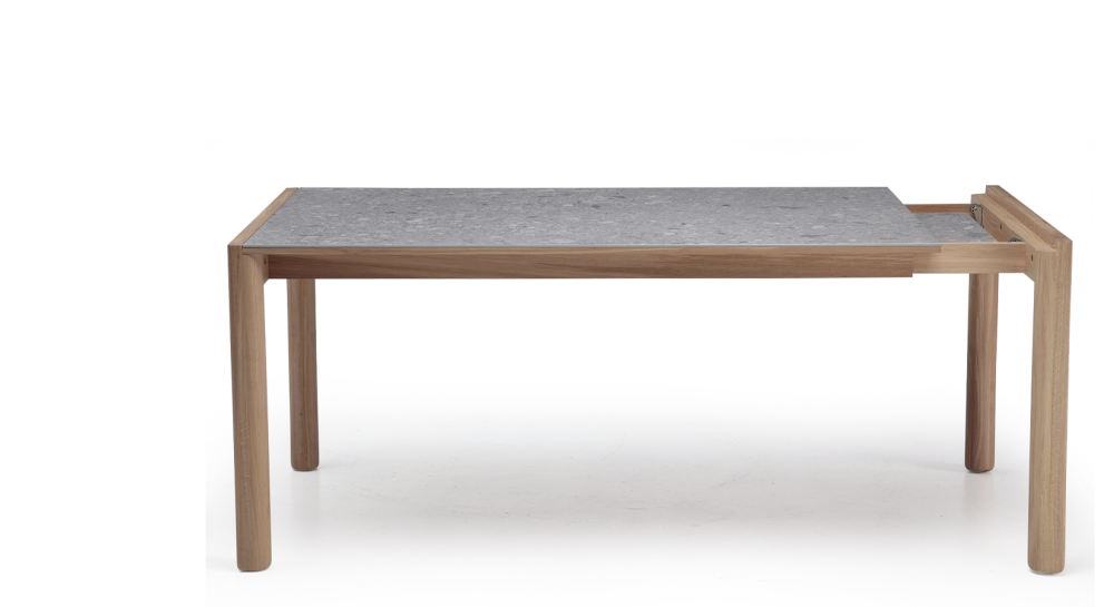 Table extensible 8 à 12 personnes en chêne et céramique allonges céramique bois teinte naturelle et céramique effet terrazzo gris 160x100 cm Table extensible 8 à 12 personnes en chêne et céramique allonges céramique bois teinte naturelle et céramique effet terrazzo gris 160x100 cm
