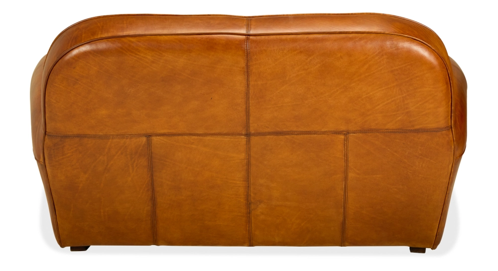 Canapé club cuir 2 places cognac accoudoirs passepoil Canapé club cuir 2 places cognac accoudoirs passepoil