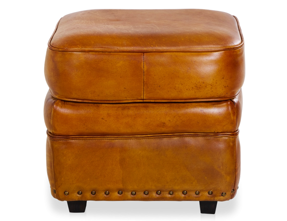 Pouf cuir cognac bord clouté Pouf cuir cognac bord clouté