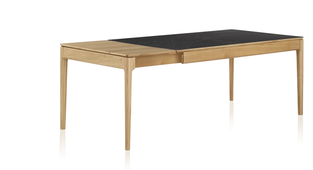 Table extensible 8 à 10 personnes en chêne et céramique allonges bois avec bois teinte naturelle et plateau céramique effet ardoise 180x90 cm Table extensible 8 à 10 personnes en chêne et céramique allonges bois avec bois teinte naturelle et plateau céramique effet ardoise 180x90 cm