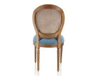 Chaise ancienne style Louis XVI bois teinte ancienne dossier canné assise tissu bleu jeans Chaise ancienne style Louis XVI bois teinte ancienne dossier canné assise tissu bleu jeans