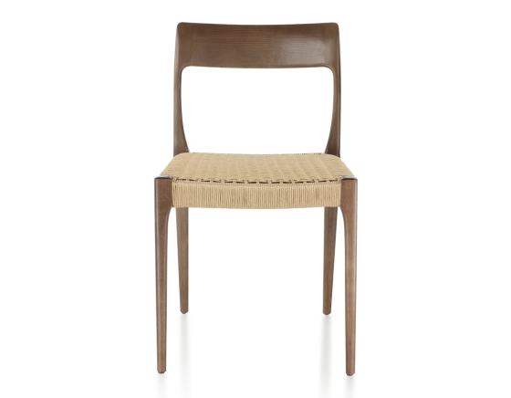 Scandinavian chair dark brown stained wood, rope seat