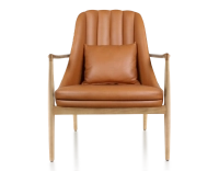 Fauteuil scandinave bois teinte naturelle et cuir caramel Fauteuil scandinave bois teinte naturelle et cuir caramel
