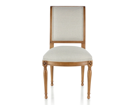 Antique Directoire style chair wood stained antique and natural beige fabric